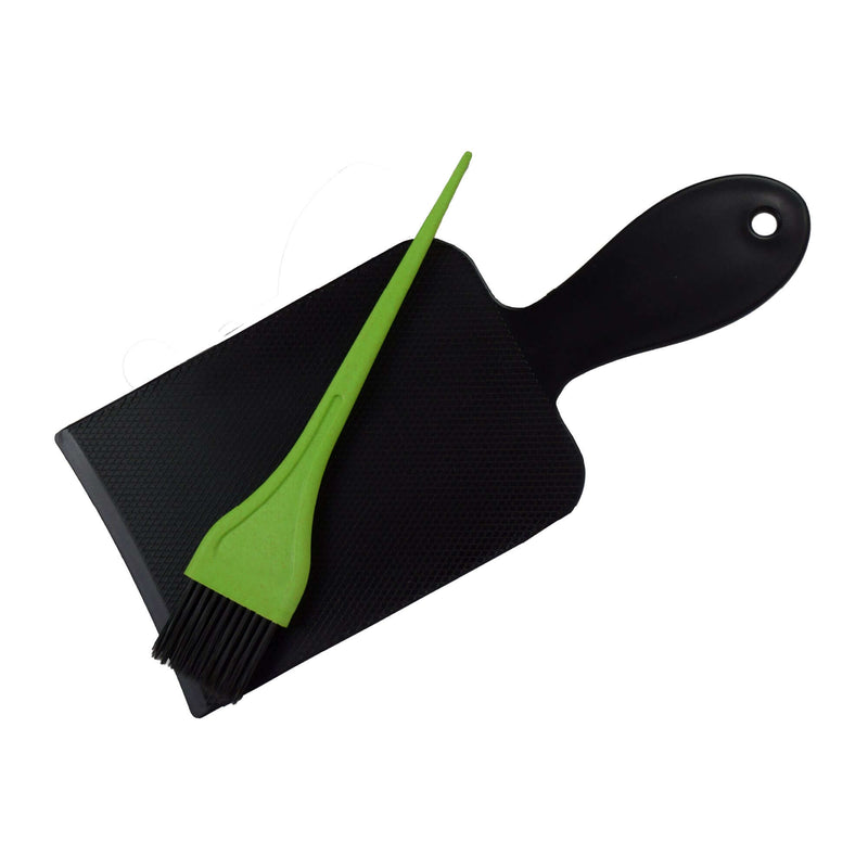 Balayage Board Set featuring a black tint board and a green plant-based tint brush, 4"x10"